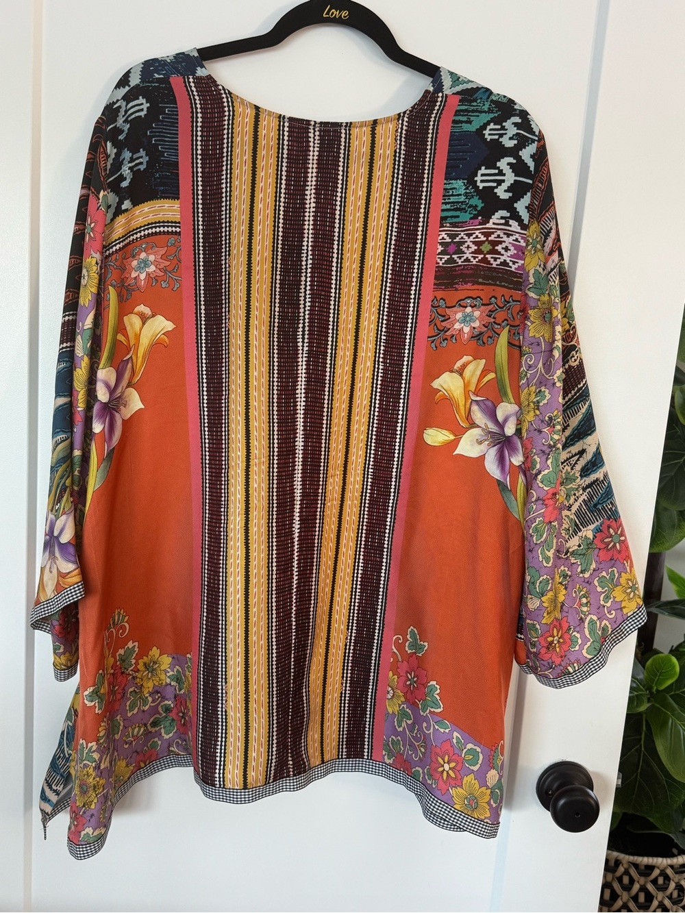 Johnny Was Multicolor Embroidered Neckline Top - Teal & Red Accents